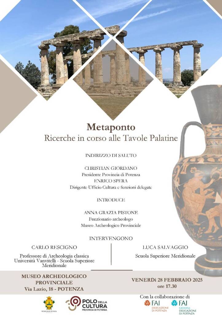 Immagine del post 2756 - Basilicata Metaponto, al Museo Lacava di Potenza il seminario “Ricerche in corso alle Tavole Palatine” - Basilicata