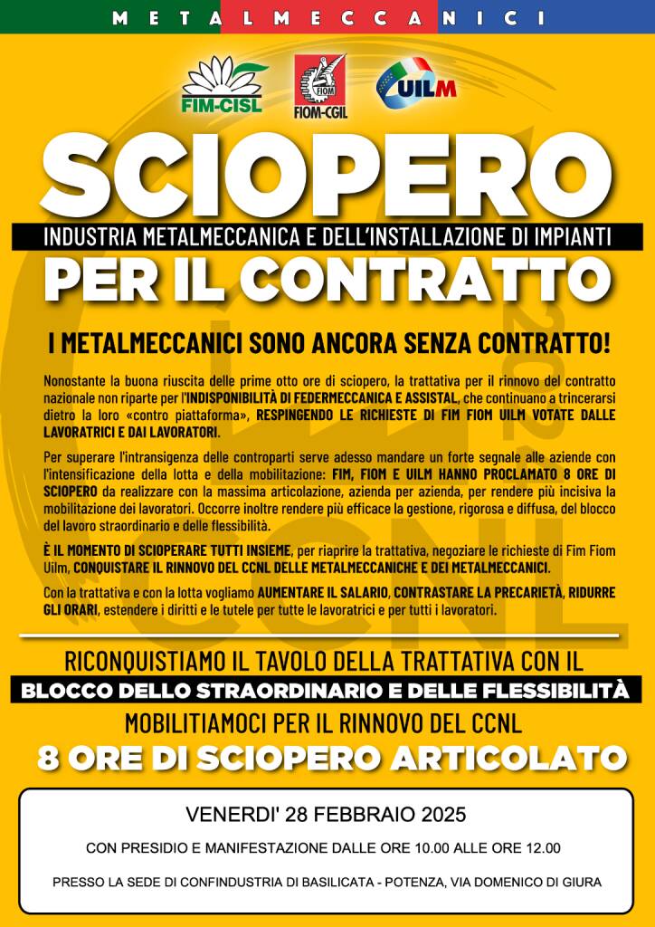 Immagine del post 2826 - Basilicata Sciopero dei metalmeccanici per il rinnovo del contratto nazionale - Basilicata