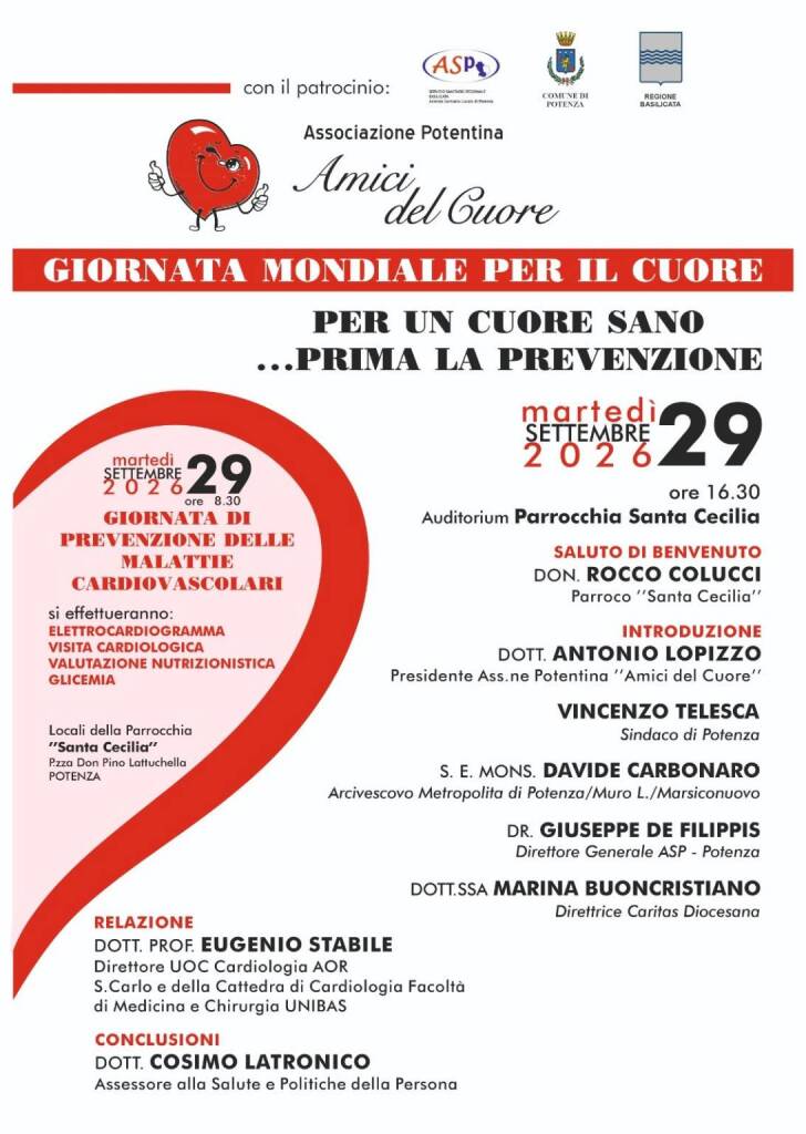 Immagine del post 25425 - Basilicata Giornata mondiale del cuore, a Potenza screening gratuiti - Basilicata
