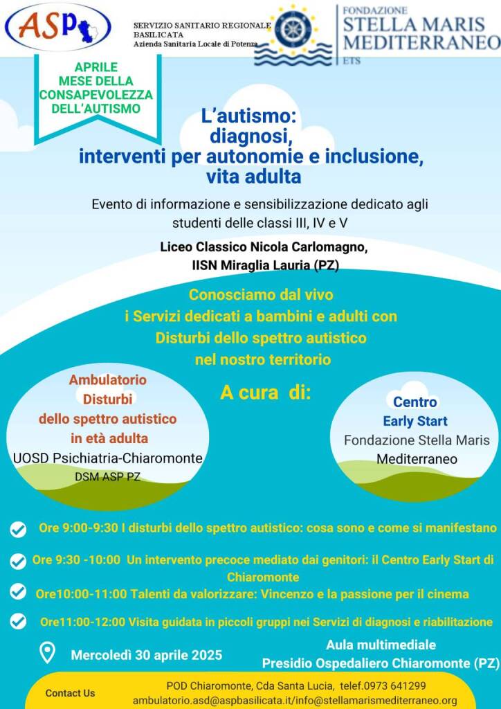 Immagine del post 6582 - Basilicata Autismo: a Chiaromonte incontro con gli studenti per promuovere consapevolezza, autonomia e inclusione - Basilicata