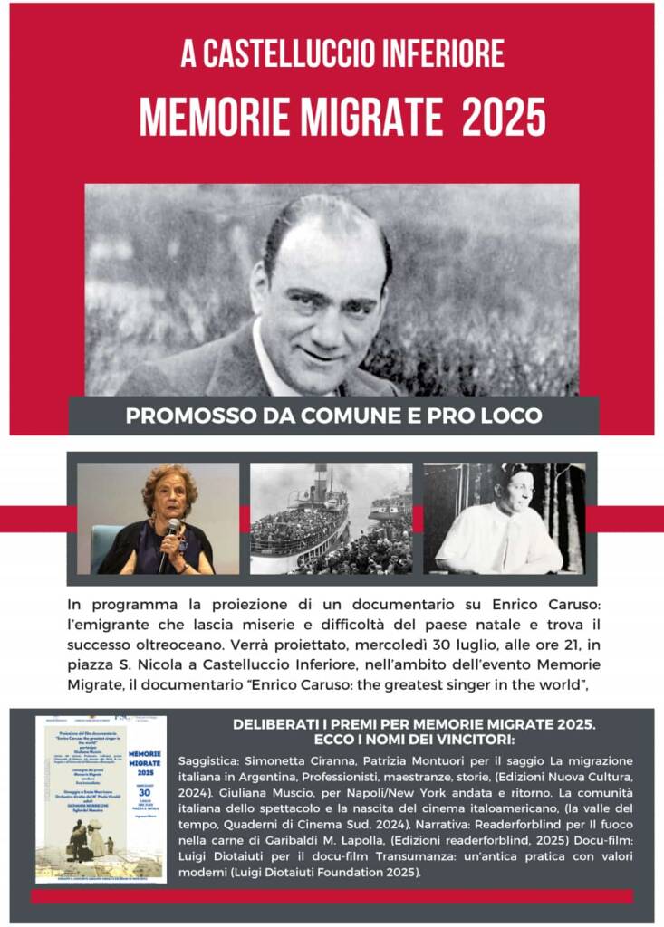 Immagine del post 10168 - Basilicata Memorie Migrate, a Castelluccio Inferiore il documentario su Enrico Caruso - Basilicata