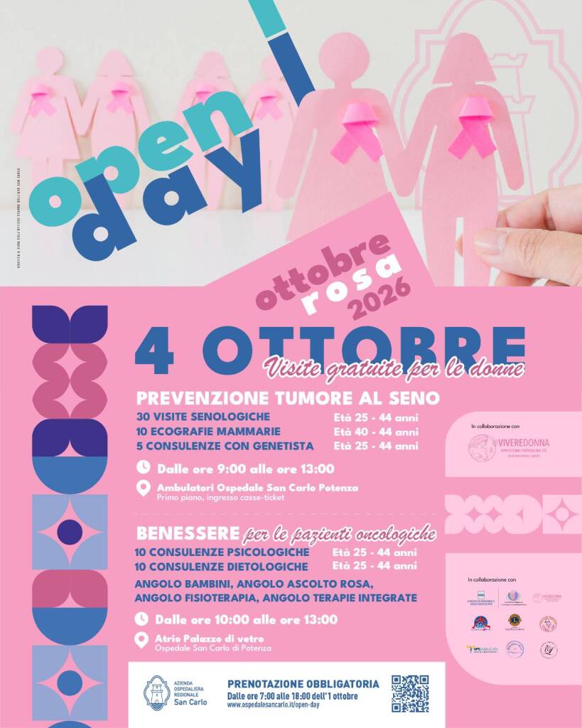 Immagine del post 25470 - Basilicata Ottobre rosa, al San Carlo di Potenza visite ed ecografie gratuite - Basilicata