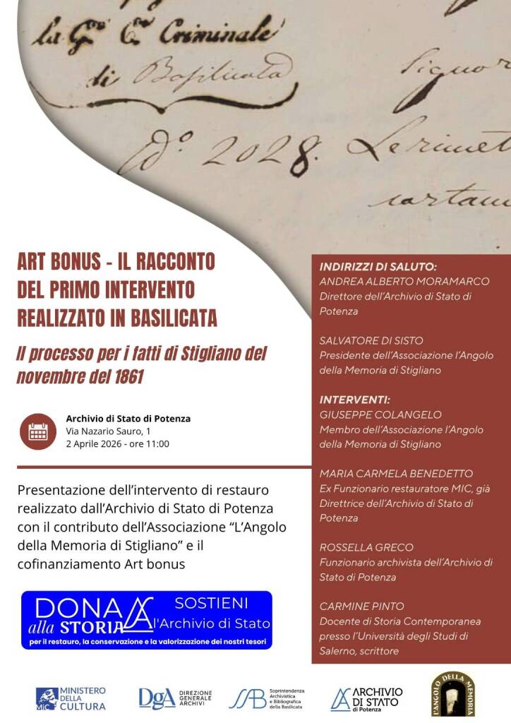Art Bonus, il racconto del primo intervento in Basilicata - Basilicata