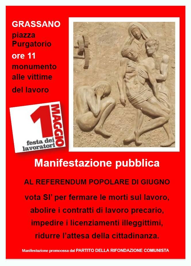 Immagine del post 6640 - Basilicata Primo maggio a Grassano, “in piazza perché la festa non continuino a farla alle lavoratrici e ai lavoratori” - Basilicata