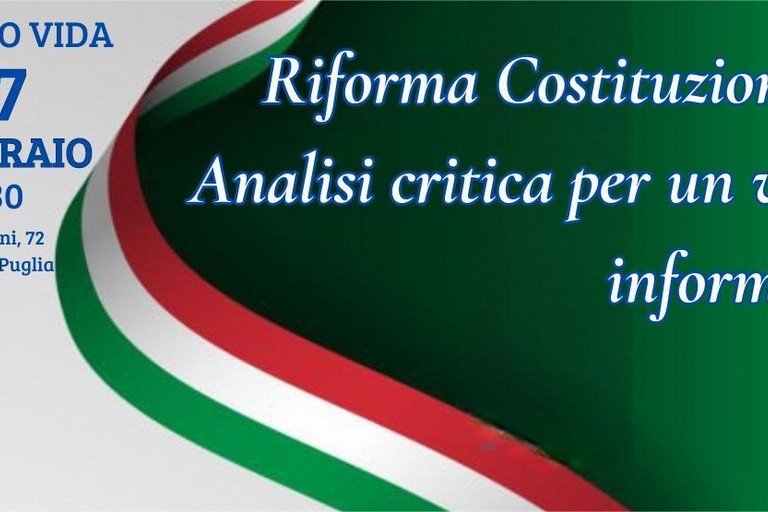 Immagine del post 17432 - Gravina in Puglia “Riforma Costituzionale: Analisi critica per un voto informato” - Gravina in Puglia