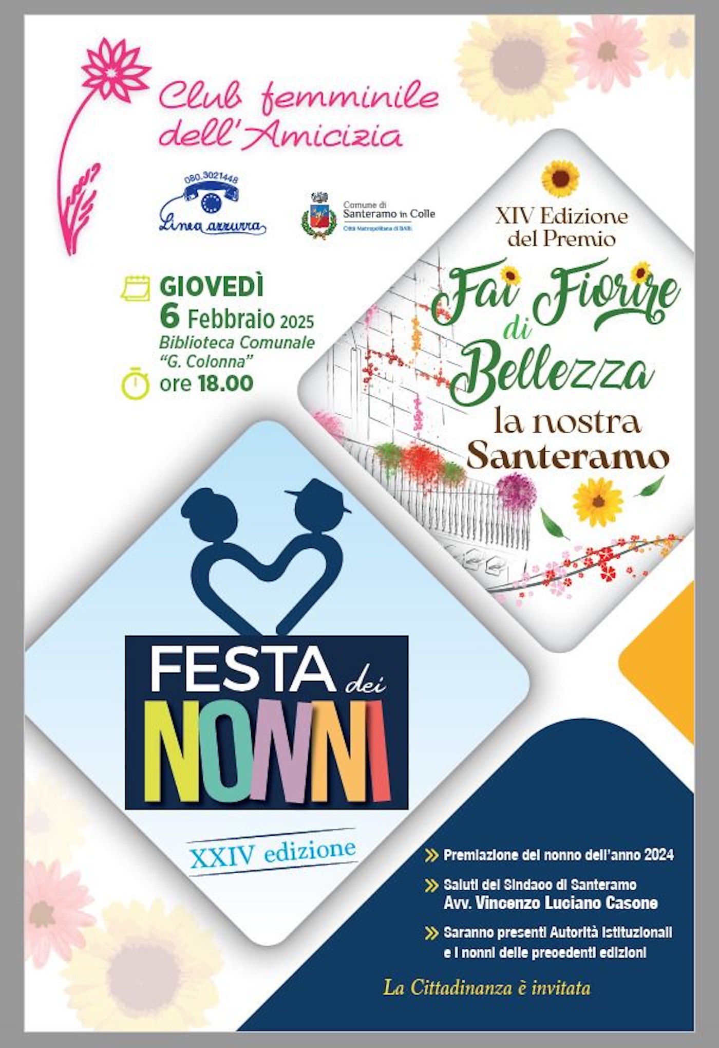 “Fai fiorire la nostra Santeramo” e “Festa dei Nonni”, domani in biblioteca le premiazioni dei vincitori del concorso e del nonno 2025 - Santeramo in Colle