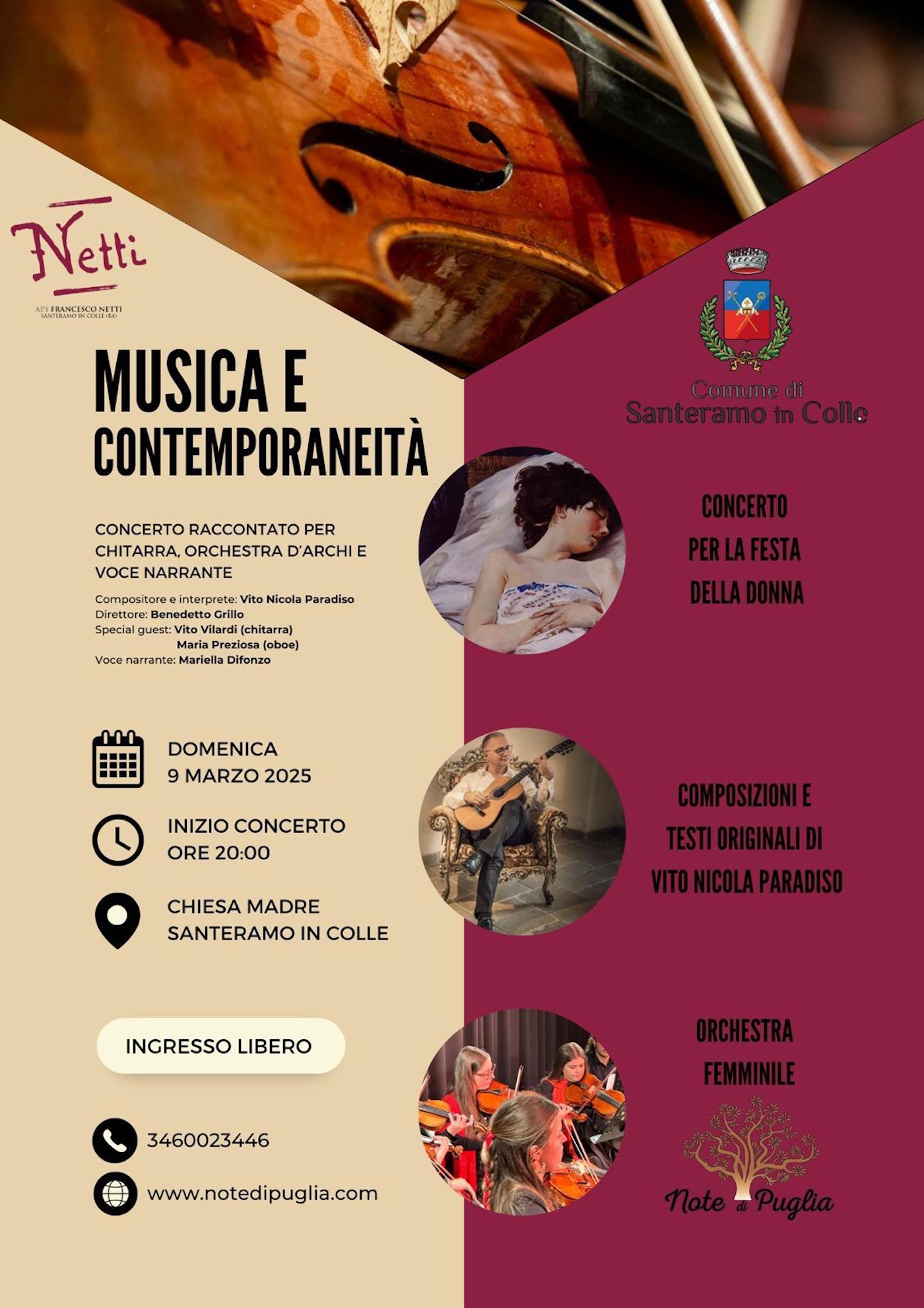 Immagine del post 3479 - Santeramo in Colle “Musica e Contemporaneità”, un viaggio attraverso la musica e le opere di Netti per celebrare le donne - Santeramo in Colle
