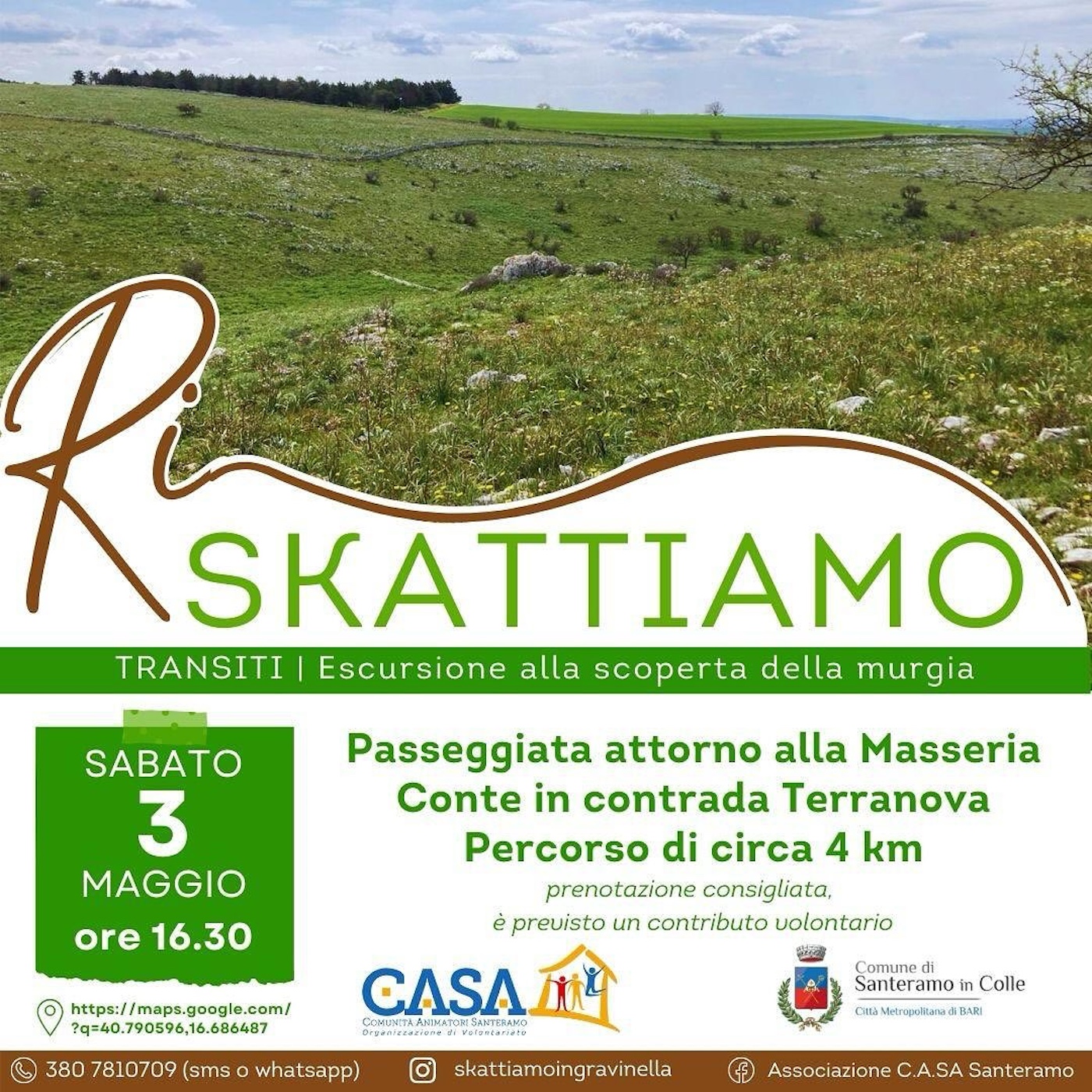 Immagine del post 6607 - Santeramo in Colle Alla scoperta della Murgia, sabato 3 maggio l’associazione C.a.Sa propone una passeggiata in contrada Terranova - Santeramo in Colle